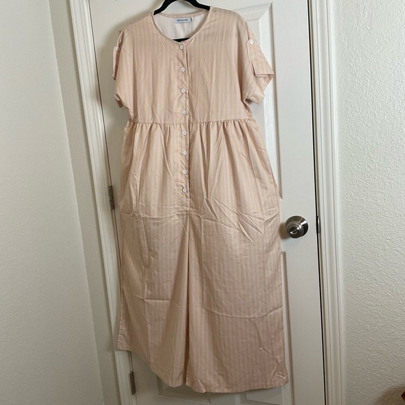 Miss Look wide-leg jumpsuit in a light pale yellow and beige, color size small - Picture 3 of 12